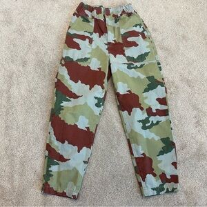ZARA trf collection green burgundy red army camo ankle pants Sz 2